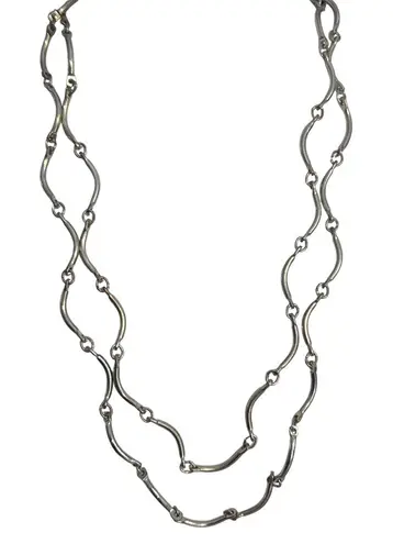 Vintage Silver Tone Articulated Necklace Scalloped Link Hook Clasp Estate Adj