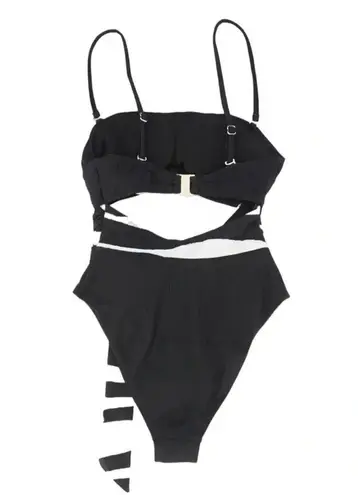 River Island Cut Out Tie Waist Bandeau One Piece Swimsuit Black Size 8 NWT