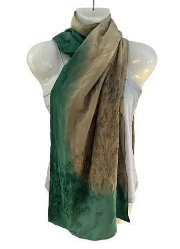 Vintage Japenese Scarf Botanical Print Dyed with Goldenrod and Japanese Indigo Blue