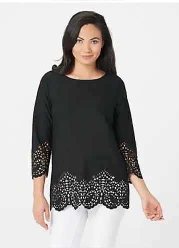 Dennis Basso Luxe Crepe Laser Cut Top