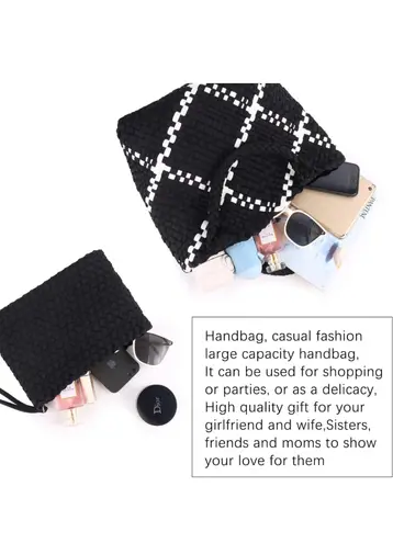 Ahdorned Black White Lily Woven Neoprene Large Tote With Pouch Purse Shoulder Bag