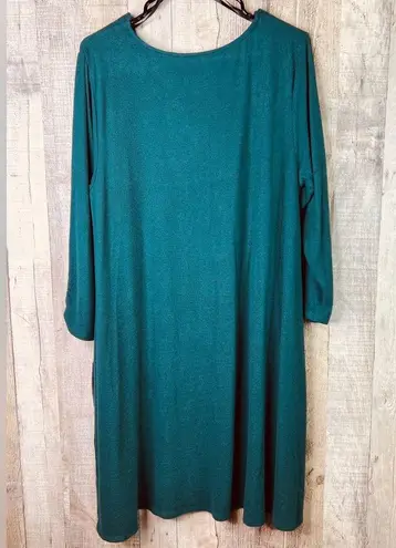 ALYX Size XL ALine Green Super Soft Sweater Dresss 3/4 Ruched Sleeves Ve…