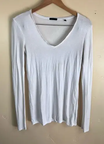 ATM Womens Butter Soft White Capsule VNeck Long Sleeve Size Medium Stretchy White