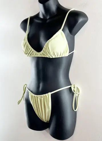 SheIn  Ruched Side Tie String Bikini Two Piece Set Swimsuit Yellow Medium