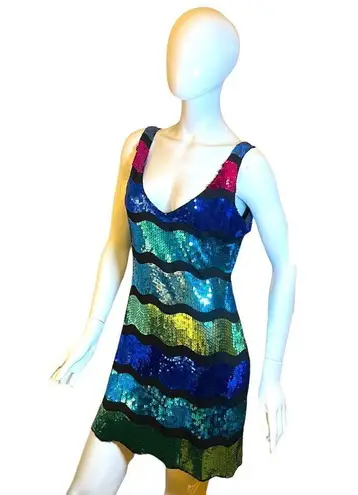 Frederick's of Hollywood Frederick’s of Hollywood Bright Color Block Sequin Tank Slip Mini Dress L Neon