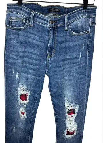 Judy Blue Distressed Buffalo Plaid Patch Skinny Jeans Size 30