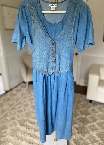 Vintage Friday Wear 100 Cotton Vest Embroidered Cottagecore Boho Prairie Western Blue Size 12