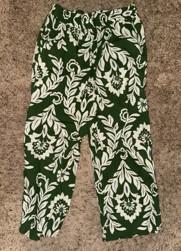 Christian Siriano New York Green Floral Print Linen Blend Pants L summer vacay Size L