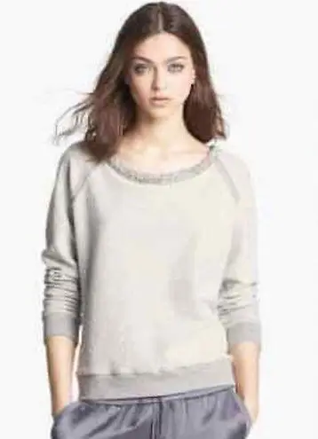 Haute Hippie Herringbone Sweatshirt Crystal Necklace Reverse Weave Sweater sz M