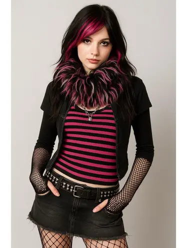 Y2K Punk Goth Furry Knit Scarf Black Pink Fluffy Neck Warmer 3C4G One Size