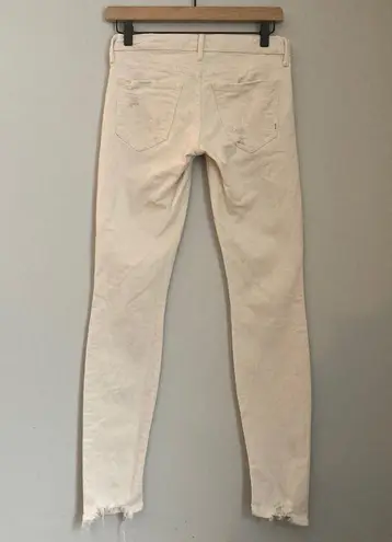 MOTHER Denim Mother The Looker Skinny Jeans in Cream For a Day 25 Ivory Distressed Low Rise