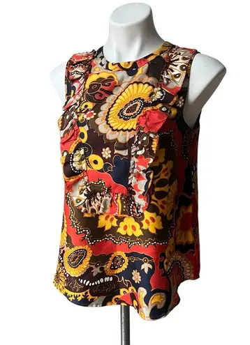 J.Crew  Darwin 100% Silk Retro Floral Blouse Twill Ruffle Bib Ratti, Sz 4 - Image 7