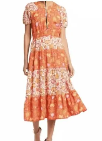 dRA by anthropologie Floral Print tiered Midi Dress Bohemian Cottagecore XS NWT Red