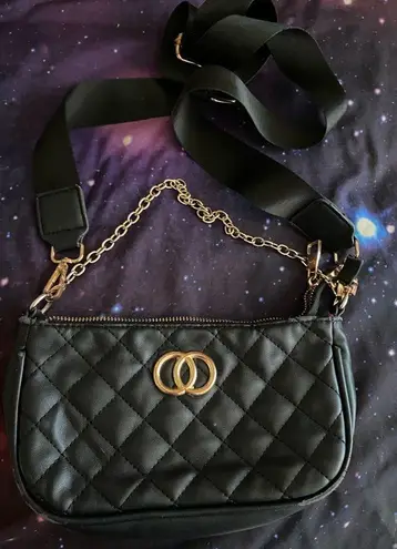 Boutique Black Leather Purse Handbag Quilted Hand & Crossbody Strap 9”W X 5”H