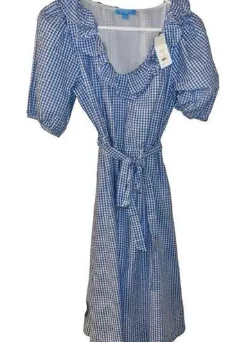 Draper James NWT  Blue and white checked ruffled Lined Dress With Belt S