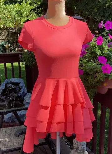 New, Gorgeous Neon Pink Top Chic Asymmetrical Ruffle Train Top. Size Small