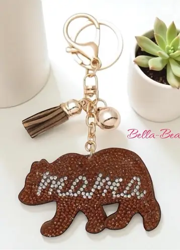 Mama Bear Felt Puffy Sparkling Tassel Keychain with Rhinestones / bag charm NEW Brown
