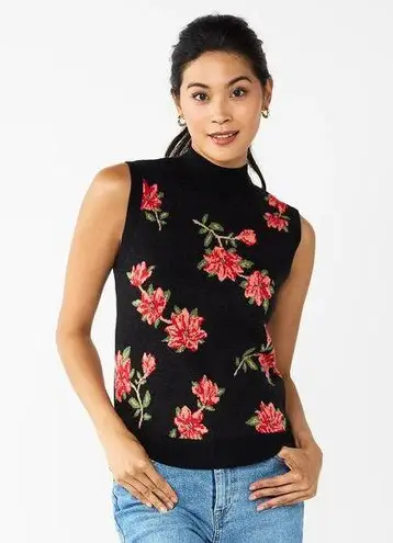 Draper James RSVP Sleeveless black floral flower Sweater Vest cozy plus size 3X