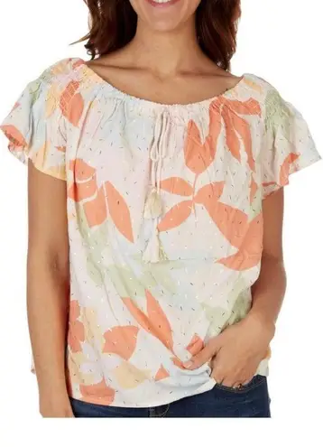 Harvé Benard Harve Bernard Floral Print Ruffle Sleeve Top Large