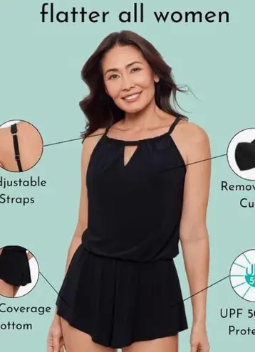 Aqua Green Black Halter Neck Romper One Piece Swimsuit