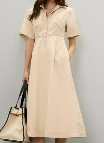 ROSETTA GETTY Beige Twill Cotton Short Sleeve Button Front Dress Size 6