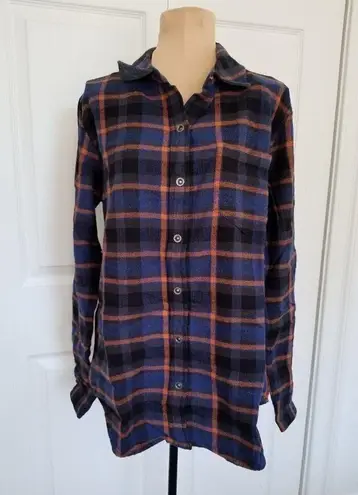 prAna Women's Golden Canyon Flannel Shirt 100% Organic Cotton Rich Sapphire Sz S