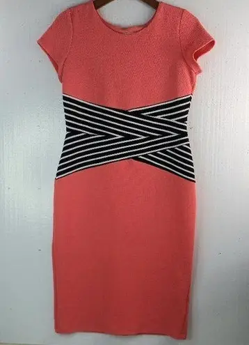 Shelby & Palmer  12 Knit Shift Dress Capped Sleeves Above the Knee In Coral