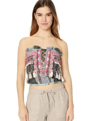 Ramy Brook Alessia, Grey / White Strapless Blouse M NWT