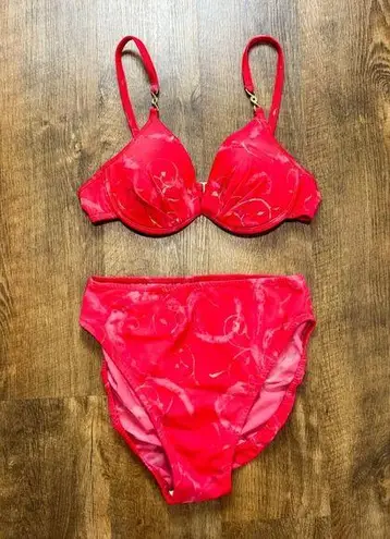 Tara Grinna Womens Bikini Set Sz 10 / 36B/C Red Gold High Cut