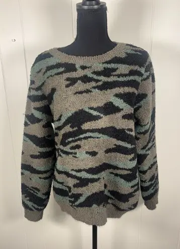 Barefoot Dreams CozyChic Seaside Crew Neck Pullover Sweater Camo Size Large