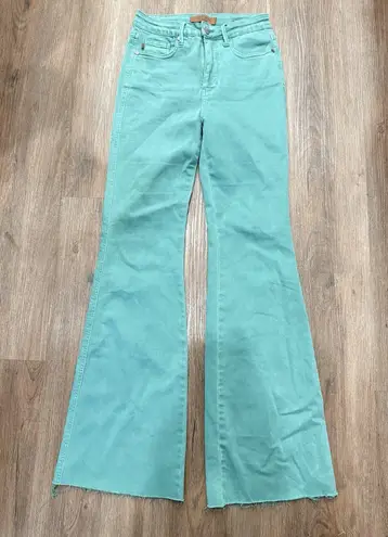 Judy Blue Wide Flare Jeans Women's 3/26 Garment Dyed Light Green Stretch Denim