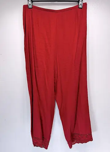 Vintage 80s Maggie McNaughton 2 piece Beaded Knit Tunic & Linen Cropped Pants Red Size 1X