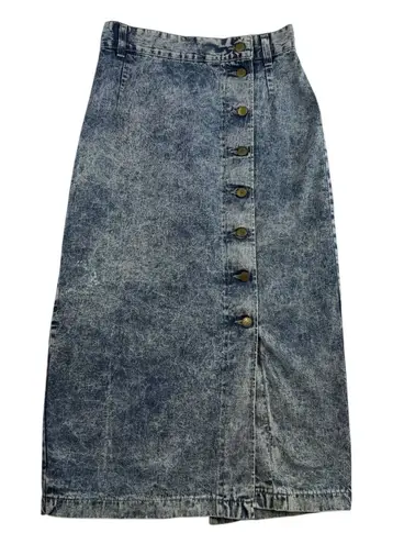 Vtg 90s Sz 12 28” Midi Denim Skirt Button Front Acid Wash Grunge Streetwear USA Blue