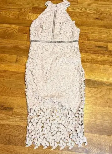 Bardot Women’s 4 Pink Gemma Floral Lace Halter Backless Eyelet Sheer Midi Dress