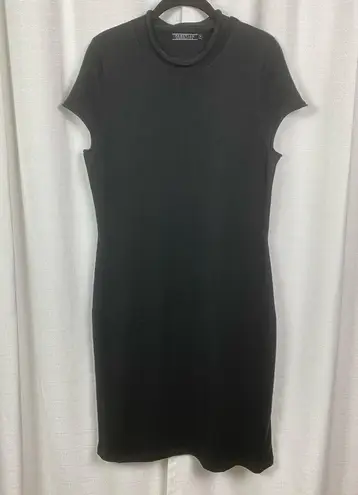 Peruvian Connection Black Pima Cotton Cap Sleeve Mock Neck Midi Dress Sz.M