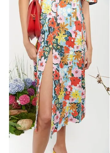 Celia B Nanna Floral Button Front Midi Dress Multicolor Womens Size XL Red