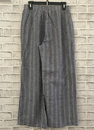 Women’s Linda Anderson linen blend wide leg blue stripe pants Medium