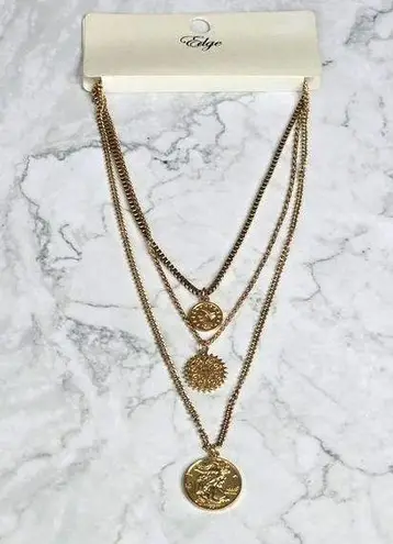 Edge  Coin Stacked 3 Layer Chain Link Necklace NWT