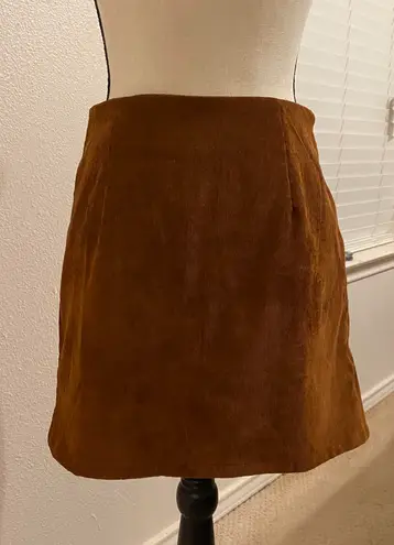 SheIn High Waisted Slit Hem Corduroy Tan Fall Mini Skirt Size Small