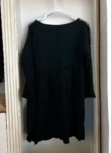 American Eagle NWOT  Women's Medium Black Lace 3/4 Sleeve Boho Lined Mini Dress