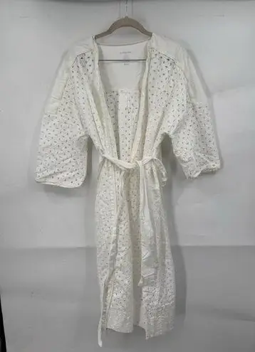 Carbon 38 Eyelet Kimono Robe Women M/L White Swim Cover Beach Coastal Waist Tie