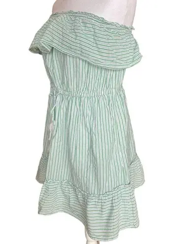 American Eagle America Eagle Green White Striped Strapless Ruffle Top Dress Womens Size Large