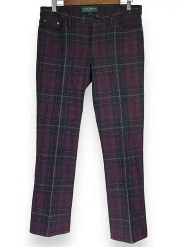 Ralph Lauren Lauren  Tartan Plaid Denim Jeans Womens 8 Petite Modern Straight