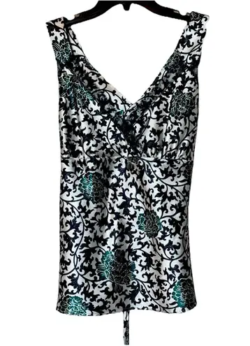 Apostrophe Y2K Satin Top Lace V-neck Lace blouse M Black/green/ White