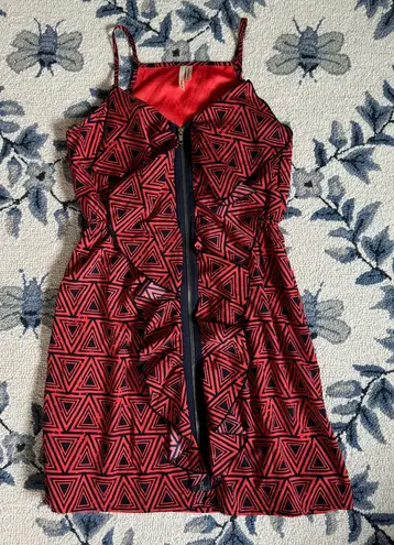Hello Miss Red and Black Zippered Ruffle Dress - Image 1