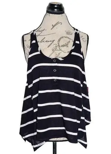 Poof  Excellence  Womens Blouse Tank Sz Small Striped Sleeveless Swing High Low