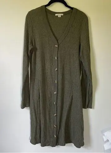 American Eagle Sage Green Waffle Knit Button Down Cozy Sweater Dress size Large