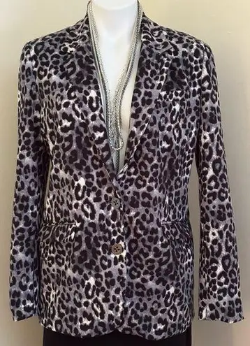 Adrienne Vittadini Black Gray White Animal Print 2 Button Jacket Sz MM Lined.