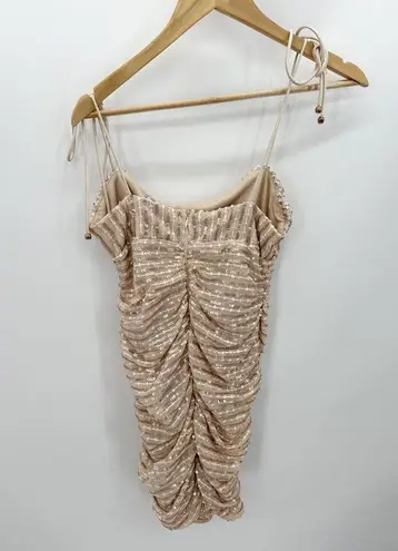 Angel Biba Womens Bodycon Mini Dress Size L Champagne Sequin Cocktail Gala Party