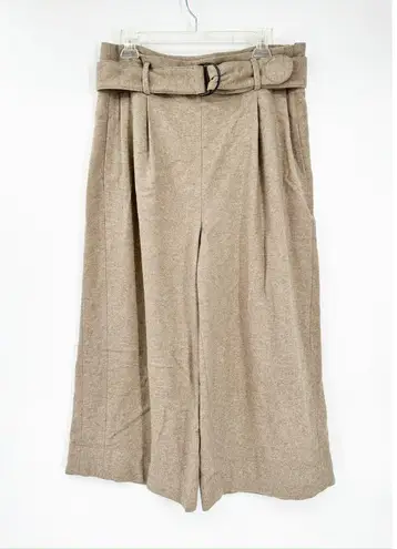 Akris Punto Fiorella Belted Flannel Wool Beige Wide Leg Cropped Culotte Pants 10